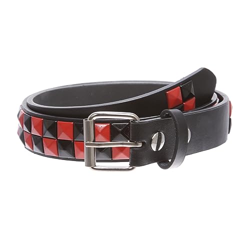 Beltiscool Kids 1" Snap On Punk Rock Studded Leather Belt, Black/Red | m-28
