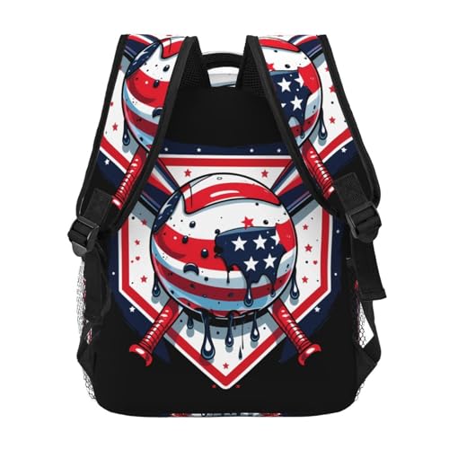 Baseball Drip Ice Cream American Flag Game Day Backpack Multipurpose Shoulder Bag Capacity Gym Outdoor Hiking Travel Camping Gym Daypack 16in4