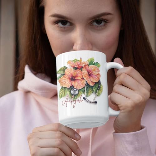 Taza Cerámica con Flor Hibisco y Tema Médico 11oz miniatura 6