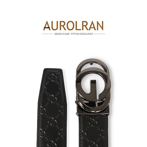 Image of Aurolran Men&Womens Leather Dress Belt Business Automatic Buckle Belt Color-Black Silver Gold