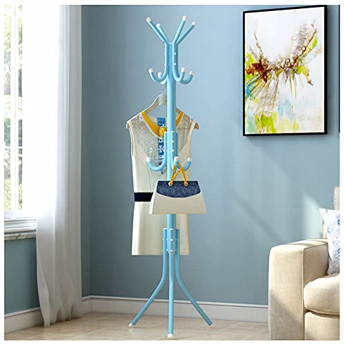 Perchero de pie de metal con 12 ganchos, elegante organizador de entrada, fácil montaje, colgador para sombreros y bolsas para dormitorio, oficina o pasillo, color azul