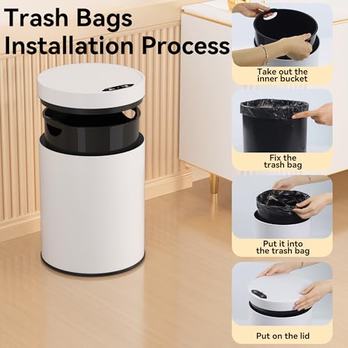 Image of Bathroom Trash Can with Lid 2.6 Gallon Stainless Steel TrashCans Automatic Bathroom Garbage Can for Bedroom, Kitchen, Office