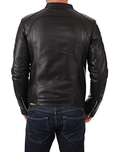 Image of D DOLLY LAMB Men's Lambskin Leather Bomber Biker Jacket - Winter Wear - Round Collar
