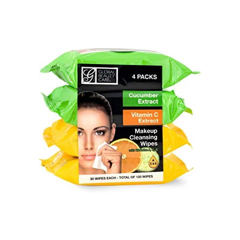 Global Beauty Care Cleansing Makeup Removal Wipes Bulk - Great for travel toiletries - 120 Count (4-Pack) (Cucumber & Vitamin C) Cover