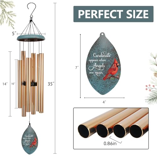 Image of ASTARIN Custom Cardinal Memorial Wind Chimes, 35 inch Sympathy Gifts Wind Chime for Loss of Mom Dad Sister Son, Personalized Name Date Bereavement Condolence Gift for Outside, Produced in Texas