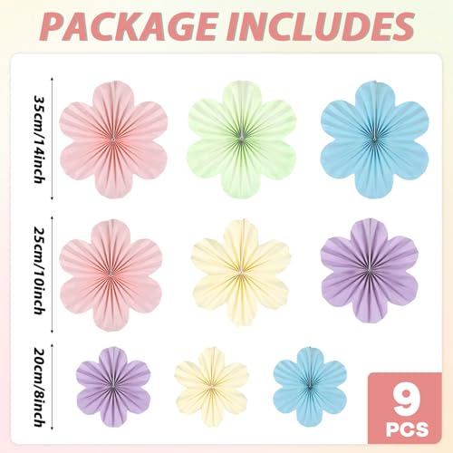 Image of Justforjoyful 9PCS Pastel Paper Flowers Decorations Pastel Paper Fans Floral Backdrop Decor 3D Tissue Flowers Decorations for Classroom Wall Room Bulletin Board Birthday Supplies