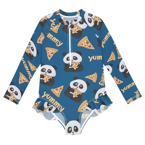ALAZA Toddler Swimsuit Girl Bathing Suit Swimwear Rash Guard Panda Eating Pizza Long Sleeve 3T