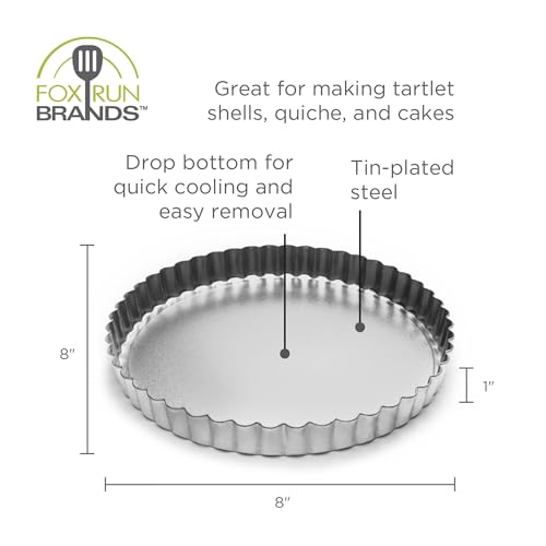 Fox Run Round Tartlet/Quiche Pan with Removable Bottom, Tin-Plated Steel, 8-Inch