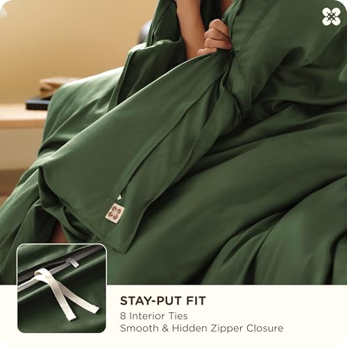 Image of Bedsure Cooling Duvet Cover King Size, Cotton & Viscose Derived from Bamboo Duvet Cover Set, PureWoven Ultra-Soft, Breathable & Lightweight Home Bedding for All Seasons(Olive Green,104 inchx90 inch)