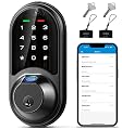 Veise RZ07 Smart Lock, Fingerprint Door Lock, 7-in-1 Keyless Entry with App Control, Electronic Touchscreen Keypad Deadbolt, Biometric Smart Locks for Front Door, Matte Black