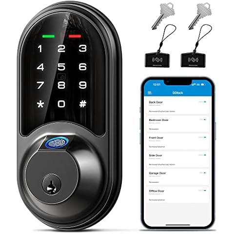Veise Smart Lock, Fingerprint Door Lock, 7-in-1 Keyless Entry Door Lock with App Control, Electronic Touchscreen Keypad, Smart Deadbolt, Biometric Smart Locks for Front Door, Matte Black Cover