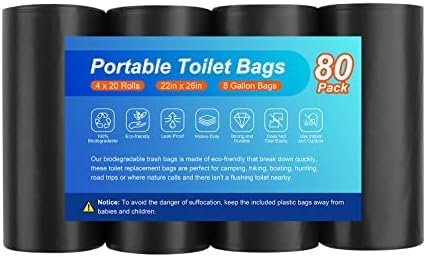 80 Portable Toilet Bags for Camping, Biodegradable Porta Potty Bags 8 Gallon 1.1 Mil Thickened Toilet Waste Bags for 5 Gallon Bucket Toilet, Compostable Bags for Adults Outdoor Camping Car Travel