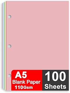 A5 Filler Paper, 3 Hole Notebook Refills Paper for 3 Ring Refillable Binder, 110 Gsm 5-Color Loose Leaf Planner Refill Pap...