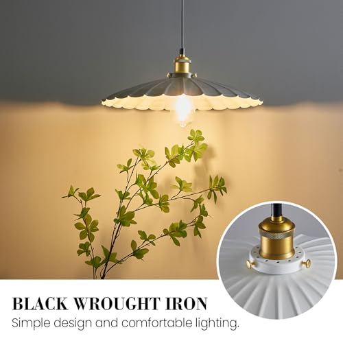 Oyisen Pendant Light Fixture, White Farmhouse Vintage Pendant Light 15.7 Inch Lampshade with Adjustable Light Cord Kitchen Hanging Lights Retro Island Pendant Lights for Kitchen — view 5