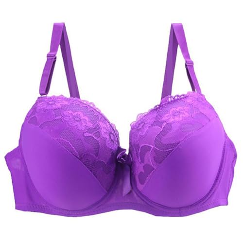 AMDOLE Günstig,Damen Push Up Spitze BH Mit Floraler Spitze Gepolsterter Bügel BH Komfort BH,85B,Lila
