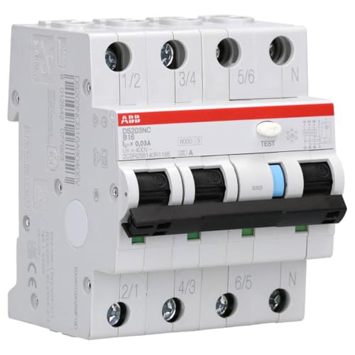 ABB DS203NCA-B16/0,03 FI/LS-Schalter RCBO 6kA, 3P+N, Typ A, B 16, 30mA 6kA IEC/EN 61009, 10kA IEC/EN 60947-2 2CSR256140R1165