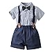 Toddler Baby Boys Formal Suit Baptism Christening Outfit Gentleman Striped Bowtie T-shirt + Suspenders Shorts First Birthday Tuxedo Wedding Party Summer Overalls Clothes Navy Blue Striped 3-4 Years