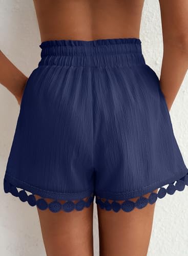 Image of Dokotoo Womens Shorts Summer Casual Loose Elastic Waist Drawstring Lace Boho Beach Cover Up Shorts