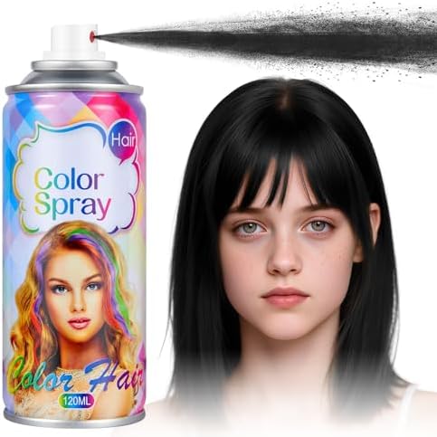 Acomler Black Hair Spray Temporary Hair Color Spray for Kids Women Men, Washable Temporary Hair Dye, One-Day Hair Color Wax for Cosplay, Party, DIY, Christmas, Halloween, Crazy Hair Day(Black, 4.06Oz)