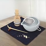 Artcome Japoński zestaw do herbaty Matcha, miska do matcha z wylewką, trzepaczka do matcha, ceramiczny uchwyt na trzepaczkę, pojemnik na proszek matcha, tradycyjny ręcznie robiony zestaw upominkowy na