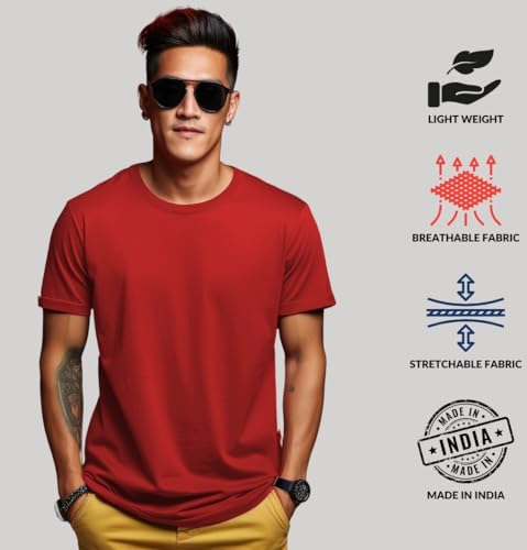 Image of ADRO Men's Cotton Regular Fit Combo Plain Solid T-Shirt Pack of 2