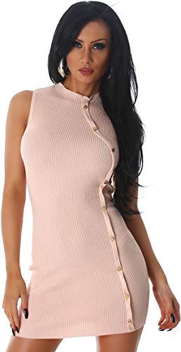 Jela London Slim-Fit & Etui Stretchkleid in Feinripp-Optik m. Deko-Knopfleiste, Rosa