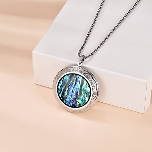 Round Locket Necklace That Holds 2 Pictures Green Abalone Shell Locket Necklace Memorial Photo Locket Personalized Any Photo Healing Gift For Women Girls Christmas Graduation Day #TOP3