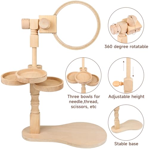Image of embhand Embroidery Hoop Stand Adjustable - Rotated Embroidery Frame Stand with 6'' 8'' Embroidery Hoops and 3pcs Bowls for Needlework Supplies, Embroidery Hoop Holder, Embroidery Stands for Hand Work