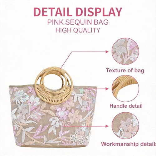 Bolso Tote para mujer con asas de bambú redondo miniatura 5