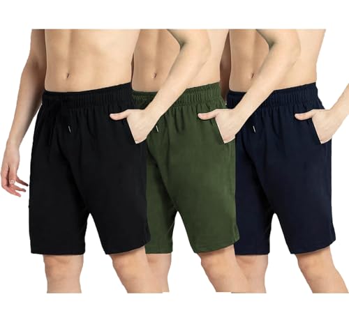 Image of West Gate Clothing Plus Size Men Cotton Knee Length Shorts | Casual and Night Wear | Pack of 3