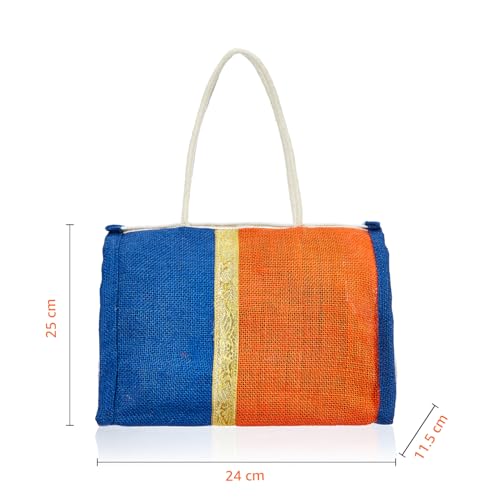 Image of Amazon Brand - Solimo Jute Thamboolam Gift Bag | Pack of 10 | Reusable & Durable | Assorted Colours Blue /Orange /Cream