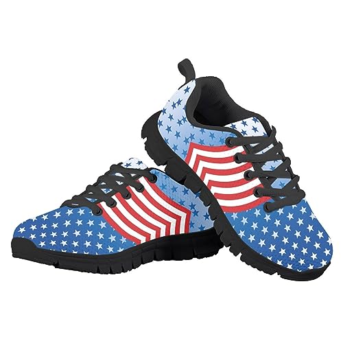 Marsvovo P26-P-YSFJ1381DV-B-34 American Flag Print Sneakers For Kids Flexible Lightweight Breathable Athletic Kids Running Shoes Comfortable Resistant Fashion Sports Walking Shoes Stars Size 3 Big Kid thumb #3