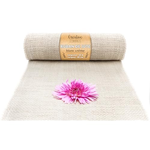 Creative Deco Ruban Chemin de Table Toile de Jute | 30cm x 10m Rouleau Blanc | Décoration Mariage | Toile de Jute Rouleau | Chemin de Table Jute | Deco Table...