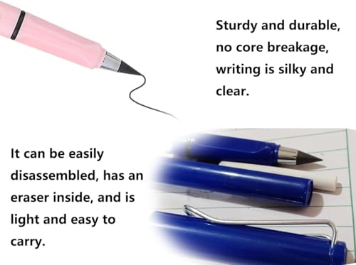 Ewiger Bleistift 4 Stück Unendlicher Bleistift mit Radiergummi, Metall Tintenlose Bleistifte mit Wechselkopfm, Klares und Flüssiges Schreiben für Kinder und Erwachsene zum Schreiben, Zeichnen, Schule