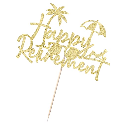 Sleyberoy Summer Beach Happy Retirement Cake Toppers - Retirement Men And Women, Hawaiian Beach Surf Party, Coconut Tree Beach Chairs Umbrella Cake Toppers, Outdoor Beach Party Feature Decorations #TOP7