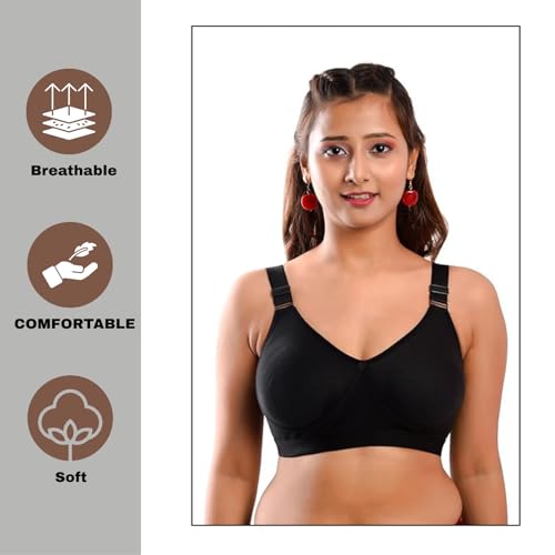 Image of Viral Girl Women's Wire-Free Cotton Hosiery Bra | Non-Padded, Full Coverage, Adjustable Straps | Soft Comfortable Innerwear with Hook & Eye Closure for Everyday Use