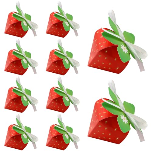 24 Pcs Strawberry Party Favor Box,Fruit Strawberry Shaped Cardboard Treat Box Paper Gift Box Container Candy Cookie Goody Box for Birthday Sweet One Baby Shower Strawberry Theme Party Supplies