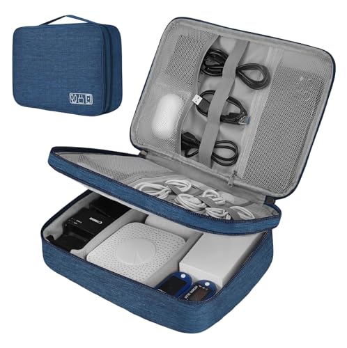 Image of INOVERA (LABEL) Nylon Double Layer Cable Organizer Bag|Travel Electronic Accessories Case|Tech Organizer Storage Bags For Sd Card,Usb Flash Drive,Charging Cords,Usb Charger,Mini Tablet (Dark Blue)