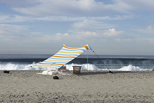 Image of Neso Portable Beach Tent Sun Shelter with Sand Anchor - Lightweight Beach Shade Canopy - Easy Setup for Family Outings - Patented Reinforced Corners - UPF 50+ - 7 x 7ft - Vintage Stripes