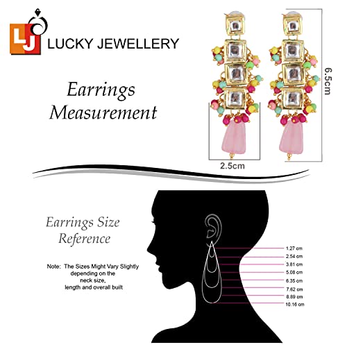 Image of LUCKY JEWELLERY Back Meenakari 18k Gold Plated Mutlicolor Color Square Shape Tika Earring Combo Jewellery Set Uncut Kundan Big Kundan Dibbi Kundan Choker Necklace Set for Girl's & Women