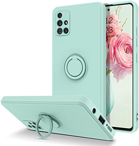YINLAI Samsung Galaxy A51 Case Slim Gel Silicone with 360 Ring Holder Kickstand Magnetic Car Mount TPU Rubber Protection Shockproof Cover Case for Samsung Galaxy A51, Light Cyan