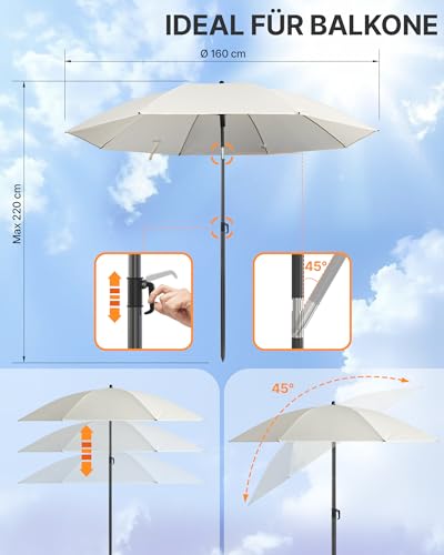 4smile Sonnenschirm Balkon Ø 160 cm SunnyJoy, Beige - UPF 50+ Strandschirm, sicherer Sonnenschirm Strand, Strandschirm windfest stabil - Sonnenschirm mit Schutzhülle 5