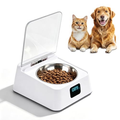 Mangiatoia automatica per gatti, 350 ml, con sensore a infrarossi, ciotola automatica con coperchio apribile, per cani e gatti di piccola e media taglia e per cibo umido e secco