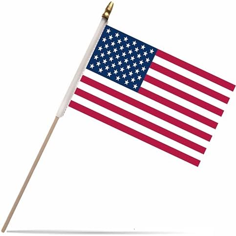 NJ & NJBW 20 Pack Small Mini US American Flag on Wooden Stick - 5...