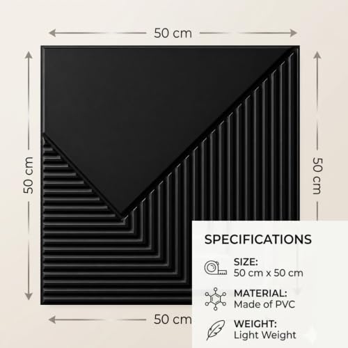 Image of Kayra Decor 3D PVC Wall Panels for Bedroom & Living Room | Plaina Design | Black Color | 19.7 x 19.7 Inch | Pack of 40 | 107.6 Sq Ft