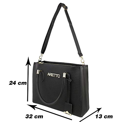 Kit Bolsa Baú Grande Trançada e Carteira Arietto Cor:Preto