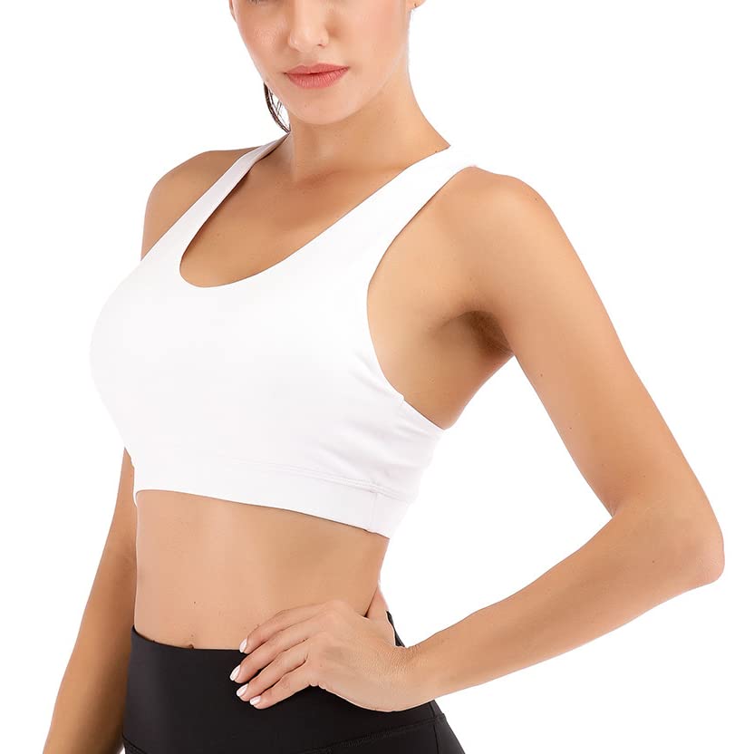 Soutien-gorge de sport blanc rembourré en taille L avec dos croisé sans armatures