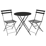 SVITA Bistro-Set 3-teilig Gartenset Garnitur Metall-Möbel Stuhl Tisch Klapp-Möbel Balkon-Set Schwarz