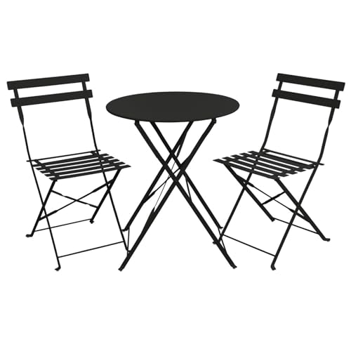 SVITA Bistro-Set 3-teilig Gartenset Garnitur Metall-Möbel Stuhl Tisch Klapp-Möbel Balkon-Set Schwarz SVITA Bistro-Set 3-teilig Gartenset Garnitur Metall-Möbel Stuhl Tisch Klapp-Möbel Balkon-Set Schwarz