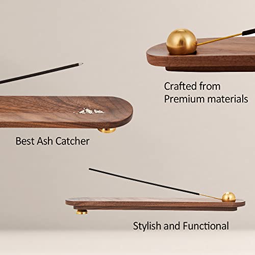 Dostende Incense Holder With 11” Ash Catcher - Walnut Wood And Brass Incense Burner For Sticks - Sophisticated Design For Spa, Home And Meditation #TOP4